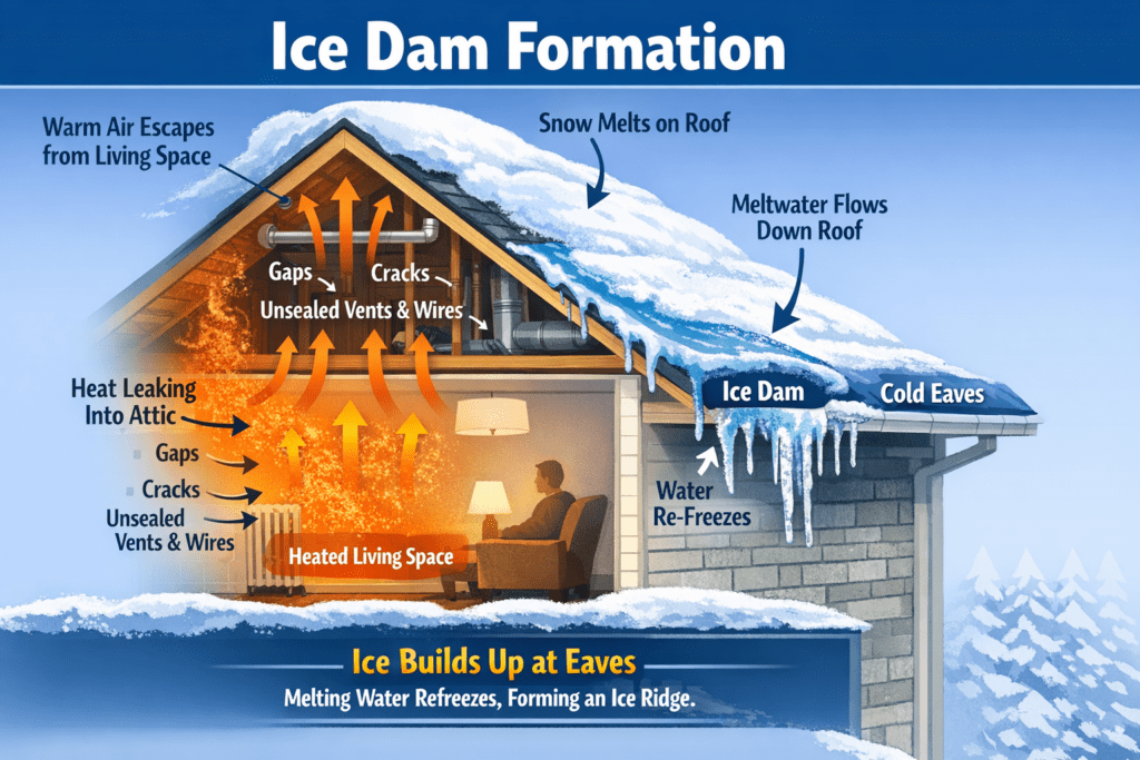 Ice Dam Formation Illustration